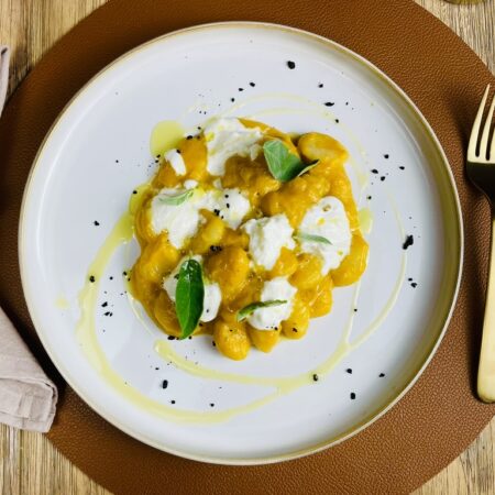 Gnocchi with pumpkin, burrata and sage