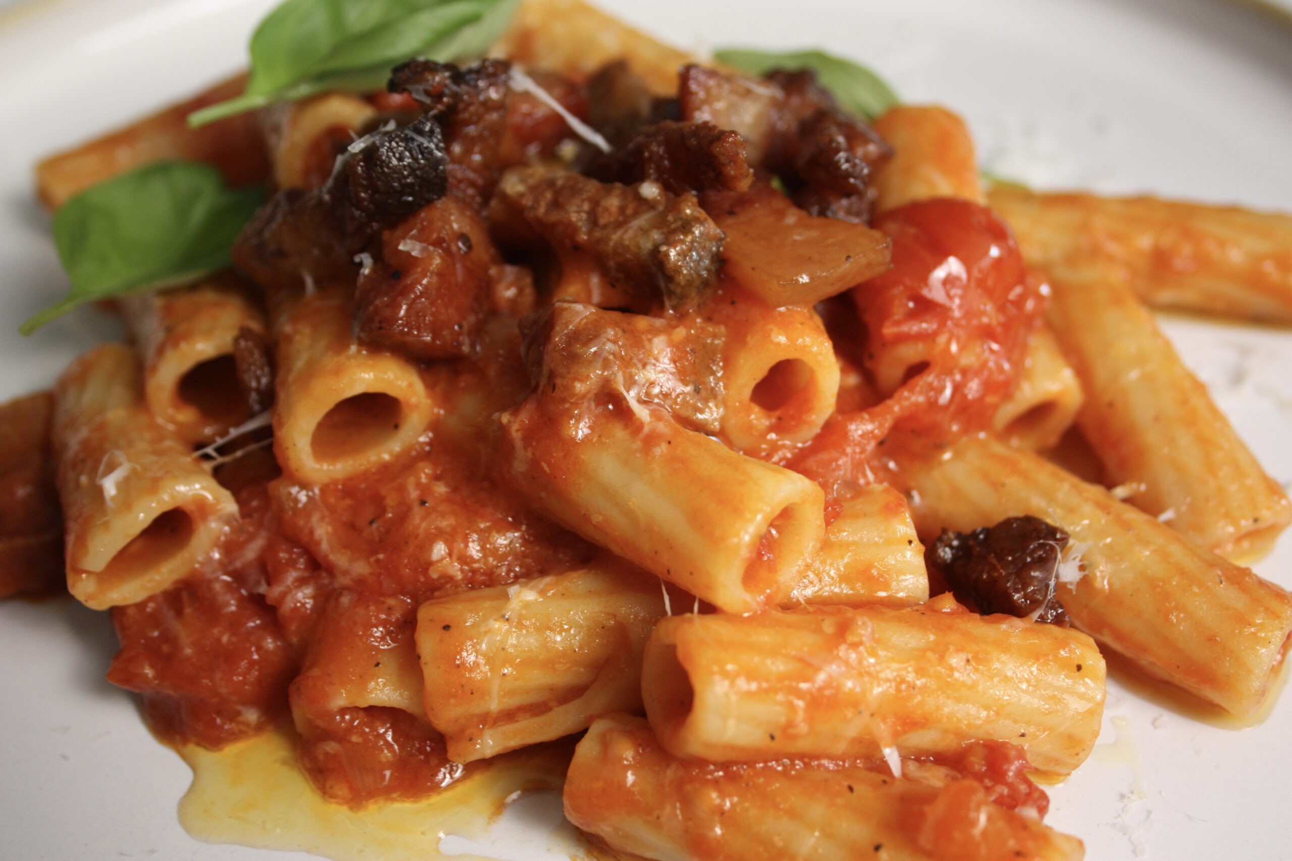 Pasta amatriciana with pecorino and guanciale