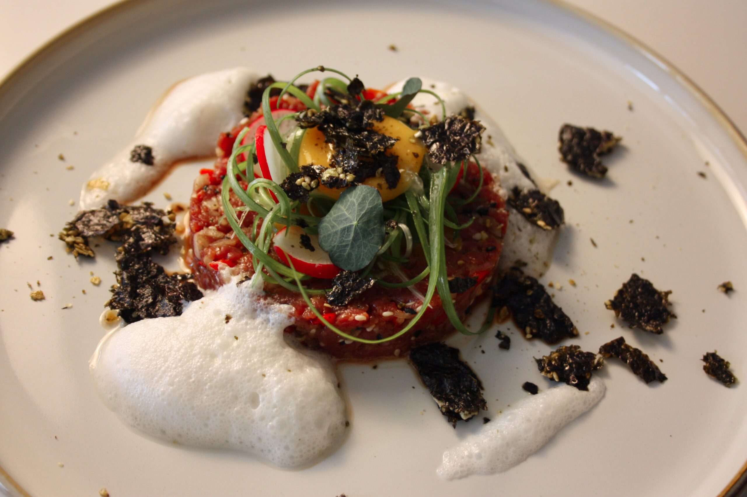 Asian steak tartare with ginger, coconut and lime